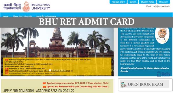 BHU RET Admit Card 2022