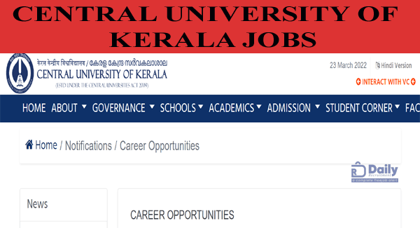Central University of Kerala Career Opportunities