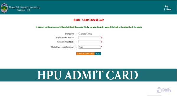 HPU B.Ed admit card 2022
