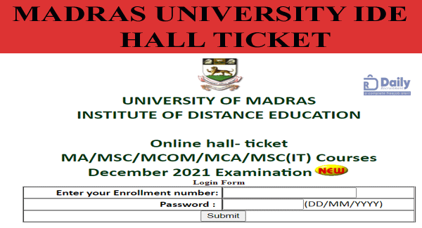Madras University IDE Hall Ticket 2022